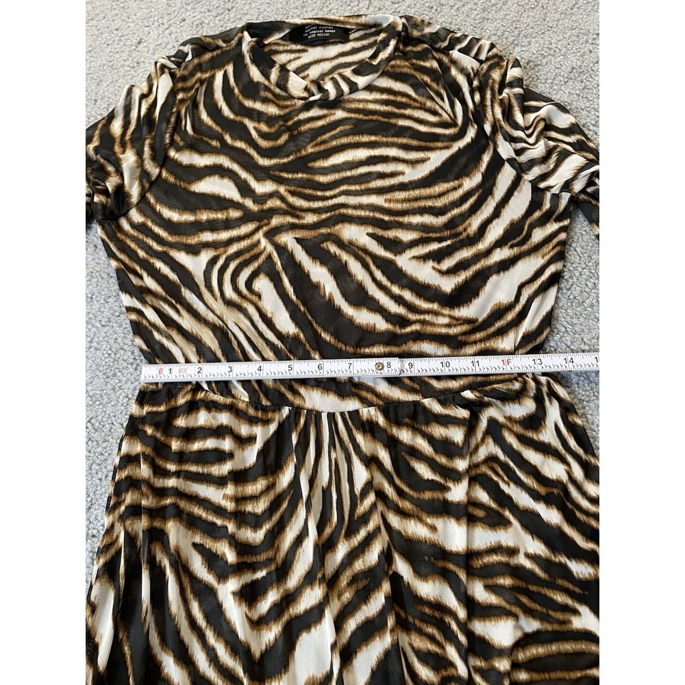 Tiger Print Tiered Mesh Maxi Dress Sz M Swimwear Cover Up Brown Beige Safari - Picture 7 of 11